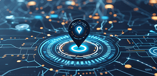 End-to-End Shipment Tracking - a pinpoint map marker with a stylistic futuristic look.